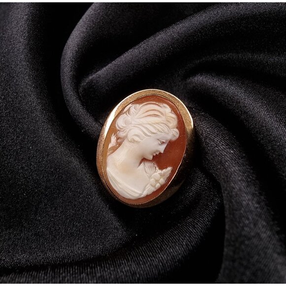 Vintage Shell Cameo Brooch Pendant With Intricate Carved Woman Silhouette - Picture 3 of 6